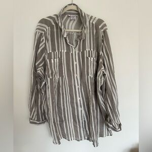 Roaman’s Striped Button Down Blouse Size 28W Cotton EUC